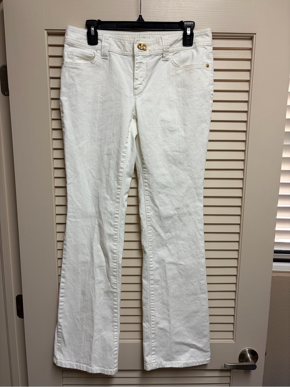 Michael Kors Jeans Womens 6 White Low Rise Bootcut Gold Studded Y2K Pants 30x32
